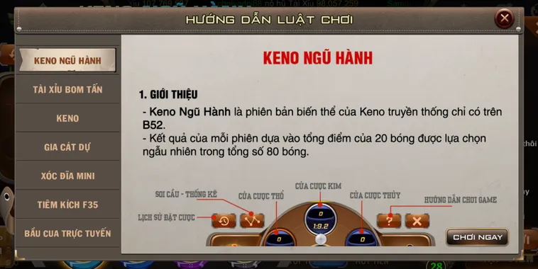 Keno Ngũ Hành Tại B52 Club Đỉnh Cao Giải Trí Mang Đậm Chất Phong Thủy