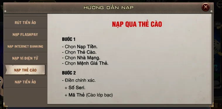 Hướng Dẫn Nạp Tiền B52 Club Thông Qua Thẻ Cào Điện Thoại Chi Tiết 