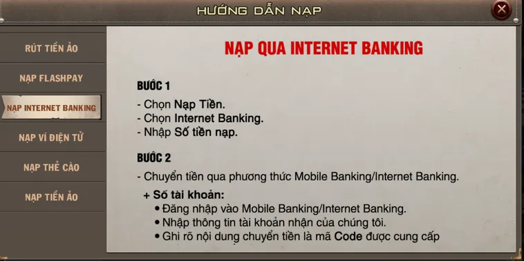 Hướng Dẫn Nạp Tiền B52 Club Qua Tài Khoản Ngân Hàng